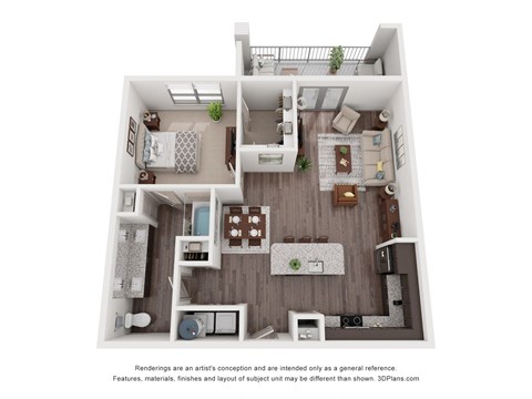 Floor plan for 1 bed, 1 bath, 873 sqft
